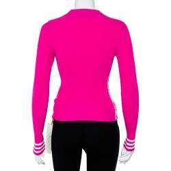 Pre Owned Off-White Pink Rib Knit Logo Strip Detail Long Sleeve Industrial Top S