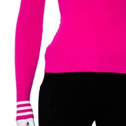 Pre Owned Off-White Pink Rib Knit Logo Strip Detail Long Sleeve Industrial Top S