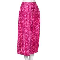 Off-White Pink Printed Satin Plisse Wide Leg Culottes M