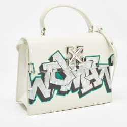Off-White White Leather Graffiti 2.8 Jitney Top Handle Bag