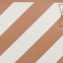 Off-White Beige/White Striped Leather Medium Binder Clip Vertical Tote