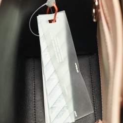 Off-White Beige/White Striped Leather Medium Binder Clip Vertical Tote