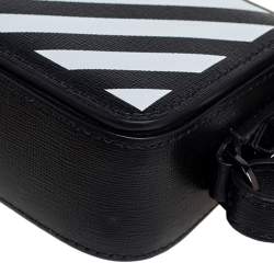Pre Owned Off-White White/Black Diagonal Striped Leather Baby Flap Crossbody Bag