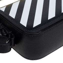Pre Owned Off-White White/Black Diagonal Striped Leather Baby Flap Crossbody Bag