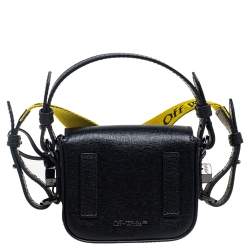 Pre Owned Off-White White/Black Diagonal Striped Leather Baby Flap Crossbody Bag
