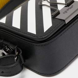 Pre Owned Off-White Black/White Diagonal Striped Leather Baby Flap Crossbody Bag