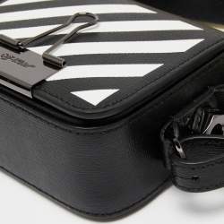 Pre Owned Off-White Black/White Diagonal Striped Leather Baby Flap Crossbody Bag