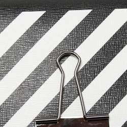 Pre Owned Off-White Black/White Diagonal Striped Leather Baby Flap Crossbody Bag