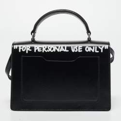 Pre Owned Off-White Black Leather Jitney "Cash Inside" Graffiti Top Handle Bag