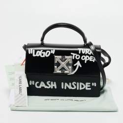 Pre Owned Off-White Black Leather Jitney "Cash Inside" Graffiti Top Handle Bag