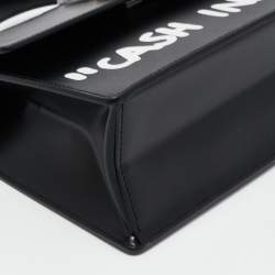 Pre Owned Off-White Black Leather Jitney "Cash Inside" Graffiti Top Handle Bag