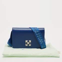 Off-White Blue Leather Jitney Flap Crossbody Bag
