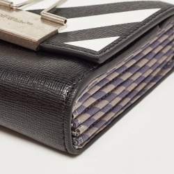 Off-White Black/White Diagonal Print Leather Binder Clip Compact Wallet