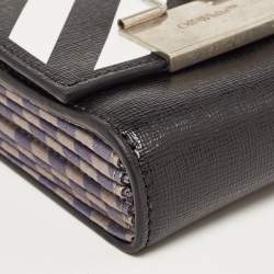Off-White Black/White Diagonal Print Leather Binder Clip Compact Wallet