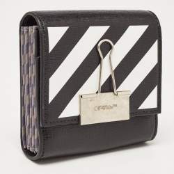 Off-White Black/White Diagonal Print Leather Binder Clip Compact Wallet