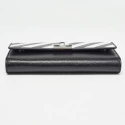 Off-White Black/White Diagonal Print Leather Binder Clip Wallet on Chain