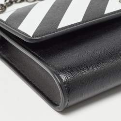 Off-White Black/White Diagonal Print Leather Binder Clip Wallet on Chain