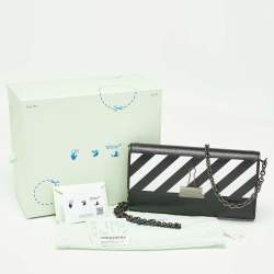 Off-White Black/White Diagonal Print Leather Binder Clip Wallet on Chain