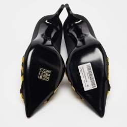 Off-White Black/Yellow Satin and Logo Canvas Commercial Bow Pumps Size 40