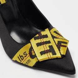 Off-White Black/Yellow Satin and Logo Canvas Commercial Bow Pumps Size 40
