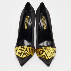 Off-White Black/Yellow Satin and Logo Canvas Commercial Bow Pumps Size 40