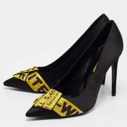 Off-White Black/Yellow Satin and Logo Canvas Commercial Bow Pumps Size 40