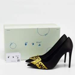 Off-White Black/Yellow Satin and Logo Canvas Commercial Bow Pumps Size 40