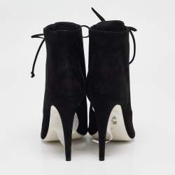 Off-White Black Suede Open Toe Lace Up Ankle Booties Size 39