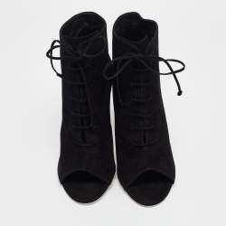 Off-White Black Suede Open Toe Lace Up Ankle Booties Size 39