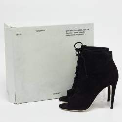 Off-White Black Suede Open Toe Lace Up Ankle Booties Size 39