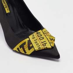 Pre Owned Off-White Black/Yellow Satin and Logo Canvas Commercial Bow Pumps Size 38