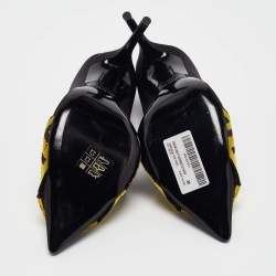 Pre Owned Off-White Black/Yellow Satin and Logo Canvas Commercial Bow Pumps Size 38