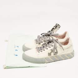 Off White Beige/Grey Canvas Vulcanized Low Top Sneakers Size 40