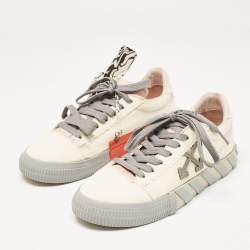 Off White Beige/Grey Canvas Vulcanized Low Top Sneakers Size 40