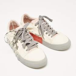Off White Beige/Grey Canvas Vulcanized Low Top Sneakers Size 40