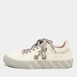 Off White Beige/Grey Canvas Vulcanized Low Top Sneakers Size 40