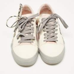 Off White Beige/Grey Canvas Vulcanized Low Top Sneakers Size 40