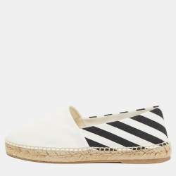 Off-White White/Black Canvas Slip On Espadrille Flats Size 39
