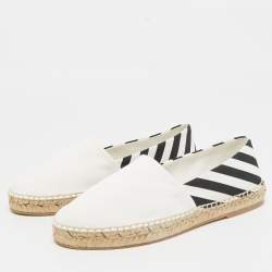 Off-White White/Black Canvas Slip On Espadrille Flats Size 39