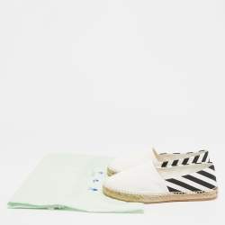 Off-White White/Black Canvas Slip On Espadrille Flats Size 39