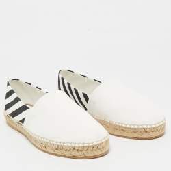 Off-White White/Black Canvas Slip On Espadrille Flats Size 39