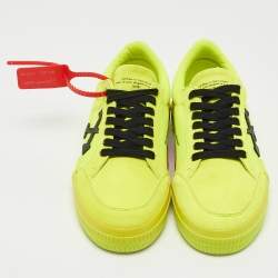 Off White Neon Yellow Canvas and Suede Vulcanized Low Top Sneakers Size 39