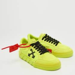 Off White Neon Yellow Canvas and Suede Vulcanized Low Top Sneakers Size 39