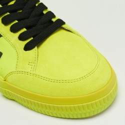 Off White Neon Yellow Canvas and Suede Vulcanized Low Top Sneakers Size 39
