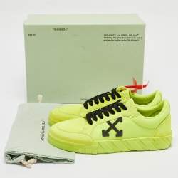 Off White Neon Yellow Canvas and Suede Vulcanized Low Top Sneakers Size 39