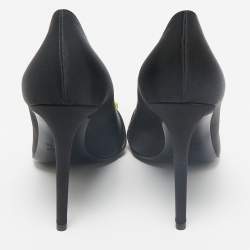 Pre Owned Off-White Black/Yellow Satin and Logo Canvas Commercial Bow Pumps Size 39