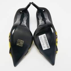 Pre Owned Off-White Black/Yellow Satin and Logo Canvas Commercial Bow Pumps Size 39