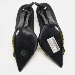 Off-White Black/Yellow Satin Commercial Bow Pumps Size 40