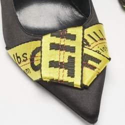 Off-White Black/Yellow Satin Commercial Bow Pumps Size 40