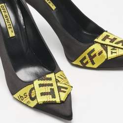Off-White Black/Yellow Satin Commercial Bow Pumps Size 40